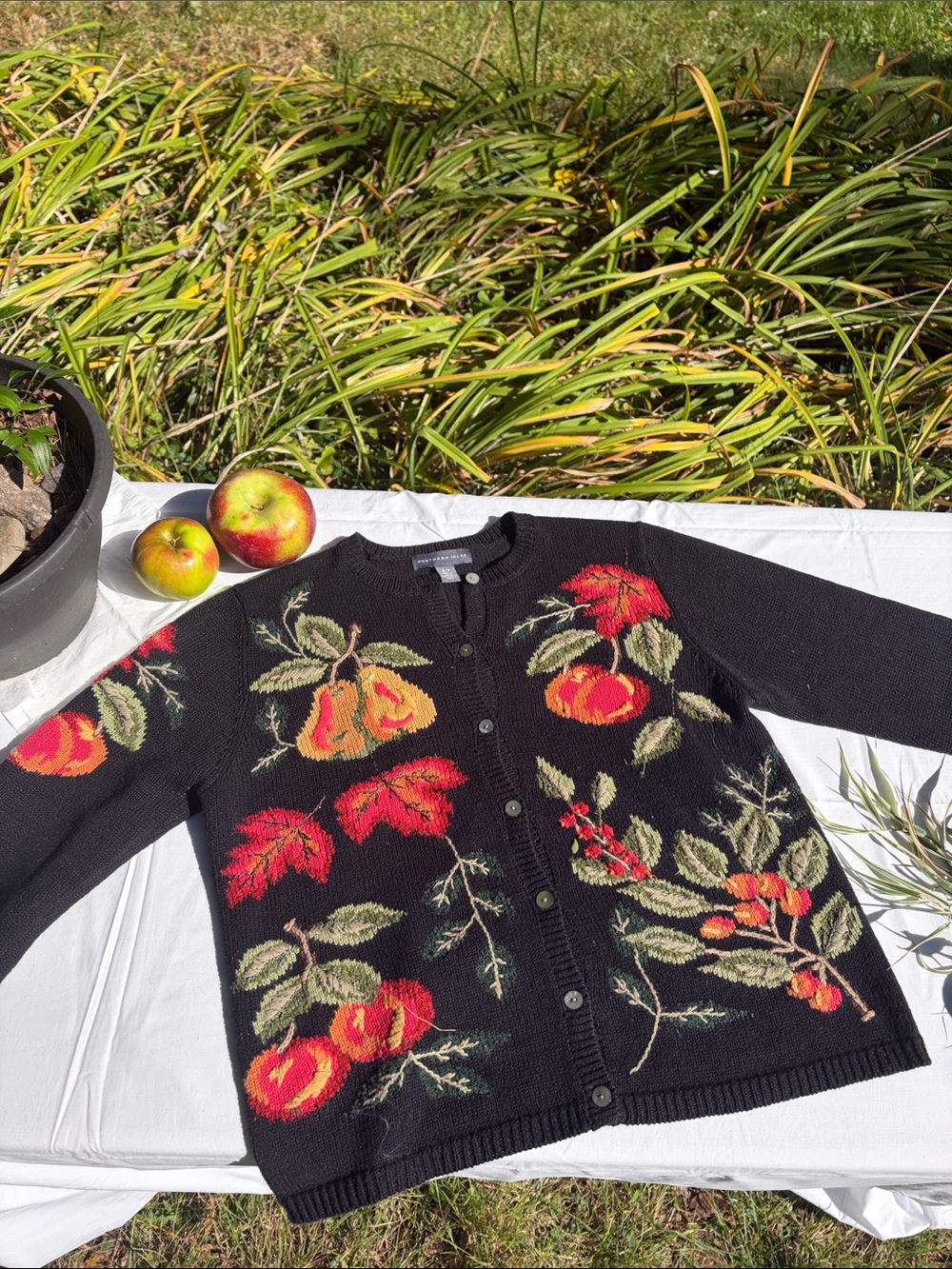 Black Cardigan with Harvest Embroidery — Northern Isles